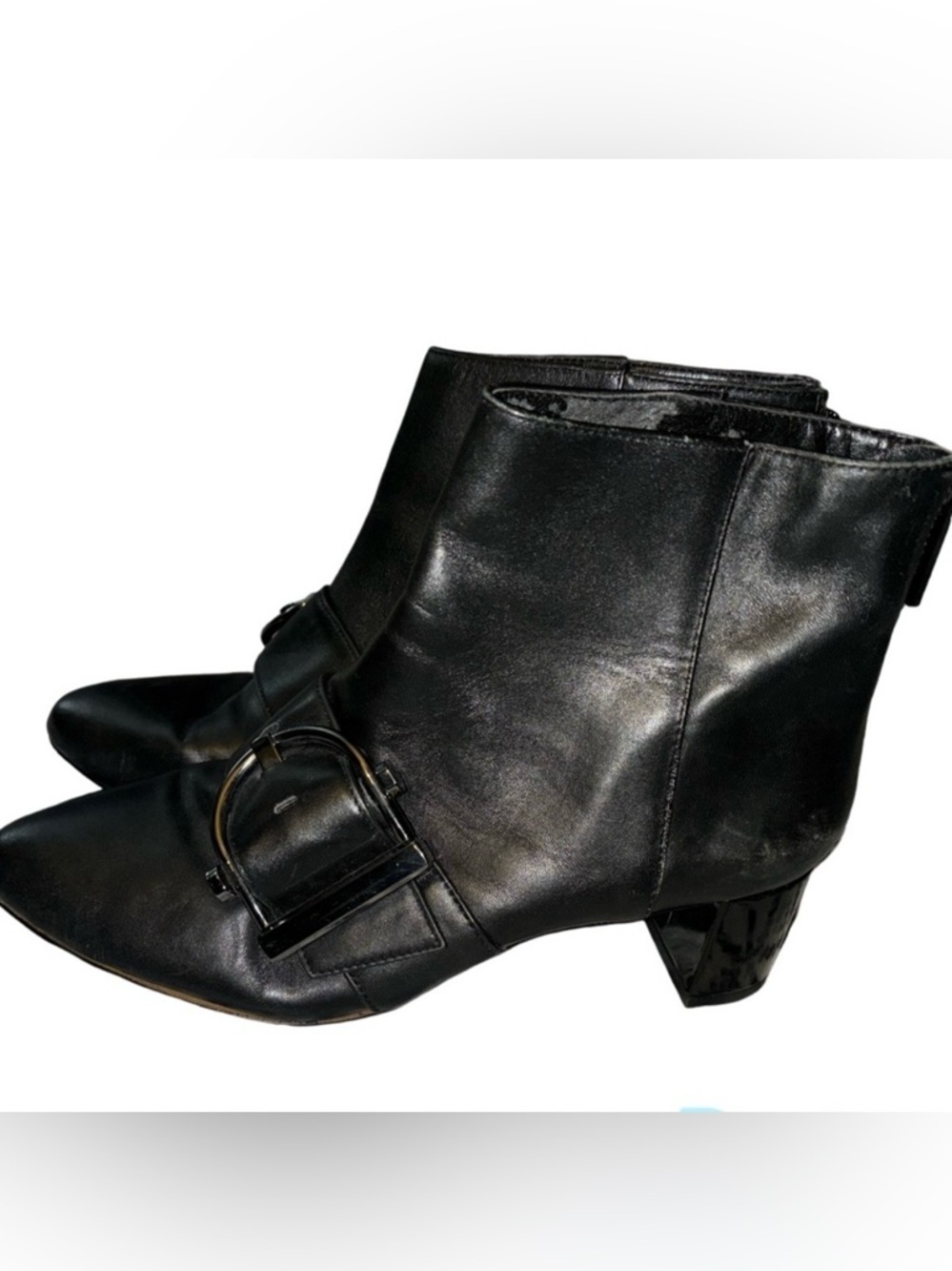 Nine West Black Leather Konah Boots with Buckle Detail Women's Size 7.5M